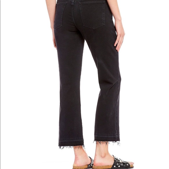 Free People black fringed classic crop ankle Jean denim size size 25 pant botton - Picture 2 of 8